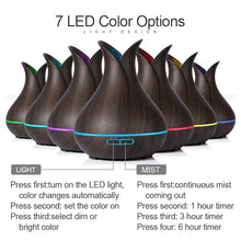 Load image into Gallery viewer, Ultrasonic Air Humidifier Aroma Essential Oil Diffuser with Wood Grain 7 Color Changing LED Lights for Bedroom Living Room