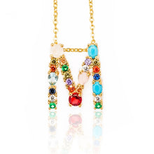 Load image into Gallery viewer, Gold Color Initial Multicolor CZ Necklace Colourful Letter Necklace Name Jewelry For Women Accessories Girlfriend Gift