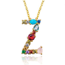 Load image into Gallery viewer, Gold Color Initial Multicolor CZ Necklace Colourful Letter Necklace Name Jewelry For Women Accessories Girlfriend Gift