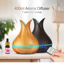 Load image into Gallery viewer, Ultrasonic Air Humidifier Aroma Essential Oil Diffuser with Wood Grain 7 Color Changing LED Lights for Bedroom Living Room