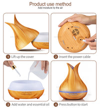 Load image into Gallery viewer, Ultrasonic Air Humidifier Aroma Essential Oil Diffuser with Wood Grain 7 Color Changing LED Lights for Bedroom Living Room