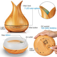 Load image into Gallery viewer, Ultrasonic Air Humidifier Aroma Essential Oil Diffuser with Wood Grain 7 Color Changing LED Lights for Bedroom Living Room
