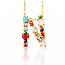 Load image into Gallery viewer, Gold Color Initial Multicolor CZ Necklace Colourful Letter Necklace Name Jewelry For Women Accessories Girlfriend Gift
