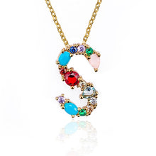 Load image into Gallery viewer, Gold Color Initial Multicolor CZ Necklace Colourful Letter Necklace Name Jewelry For Women Accessories Girlfriend Gift

