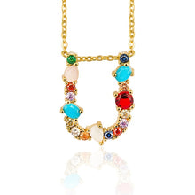 Load image into Gallery viewer, Gold Color Initial Multicolor CZ Necklace Colourful Letter Necklace Name Jewelry For Women Accessories Girlfriend Gift
