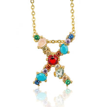 Load image into Gallery viewer, Gold Color Initial Multicolor CZ Necklace Colourful Letter Necklace Name Jewelry For Women Accessories Girlfriend Gift
