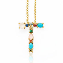 Load image into Gallery viewer, Gold Color Initial Multicolor CZ Necklace Colourful Letter Necklace Name Jewelry For Women Accessories Girlfriend Gift
